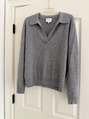 Reformation Gray V-Neck Polo Sweater